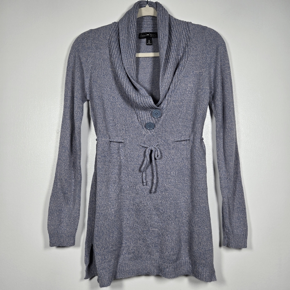 Derek Heart Maternity Marled Heather Blue Long Sleeve Tunic Sweater Size Small